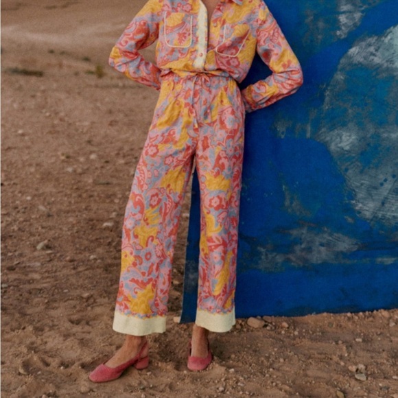 Sezane Pants - Sézane Pink, Yellow & Blue Paisley Jumpsuit